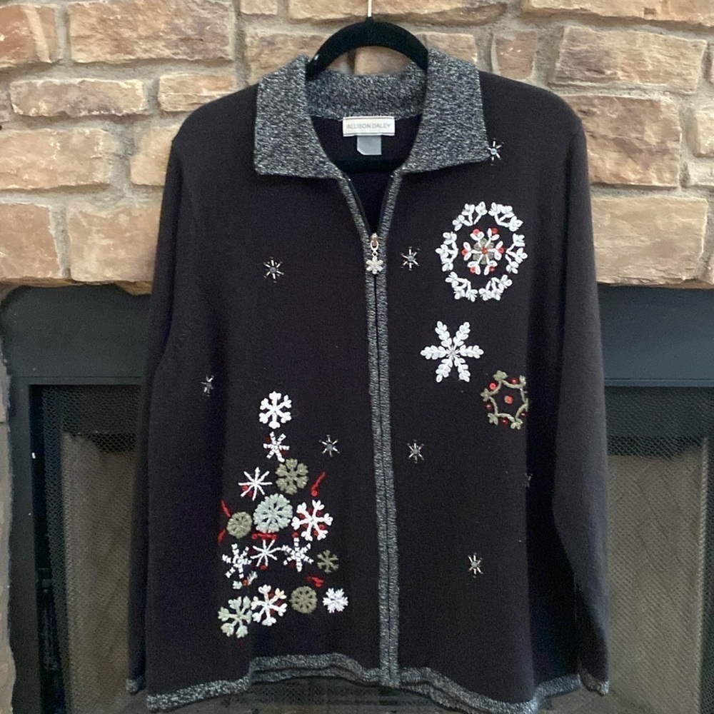 Allison Daley black Christmas cardigan with sequin detail. XL